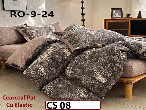 Lenjerie de pat dublă 4 piese, cu imprimeu modern, material fin și răcoros CS 08