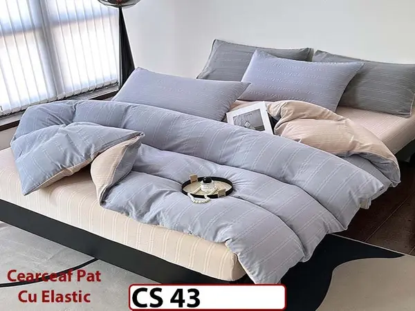 Lenjerie de pat dublă 4 piese, cu imprimeu modern, material fin și răcoros CS 43