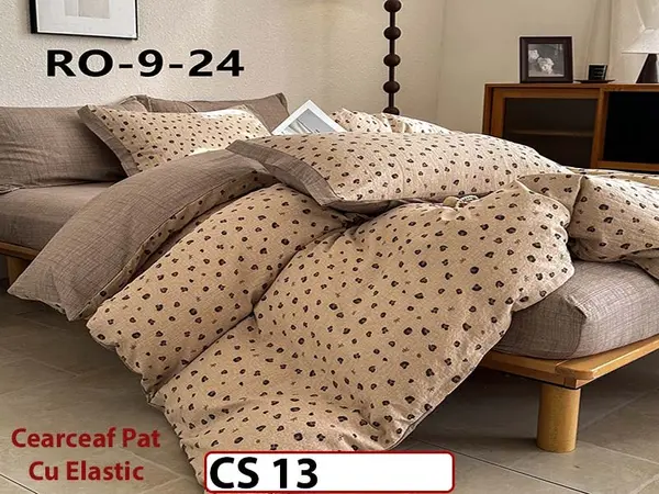 Lenjerie de pat dublă 4 piese, cu imprimeu modern, material fin și răcoros CS 13
