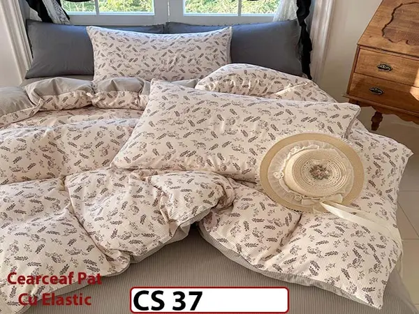 Lenjerie de pat dublă 4 piese, cu imprimeu modern, material fin și răcoros CS 37