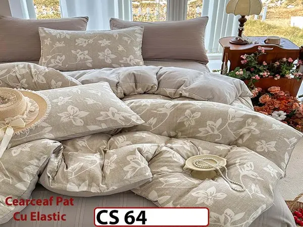 Lenjerie de pat dublă 4 piese, cu imprimeu modern, material fin și răcoros CS 64