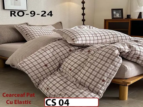 Lenjerie de pat dublă 4 piese, cu imprimeu modern, material fin și răcoros CS 04