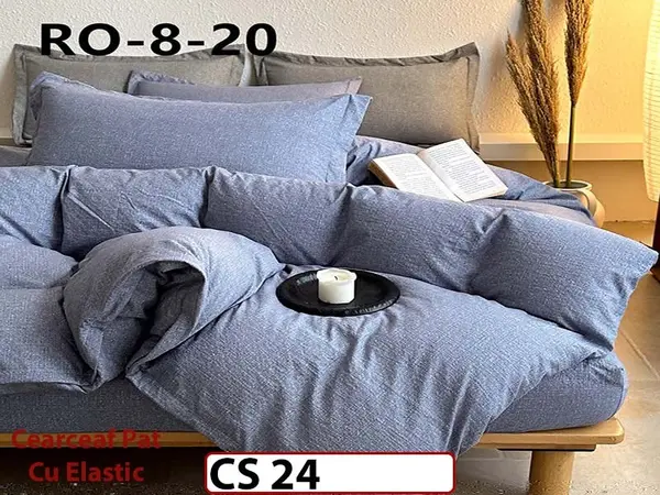 Lenjerie de pat dublă 4 piese, cu imprimeu modern, material fin și răcoros CS 24