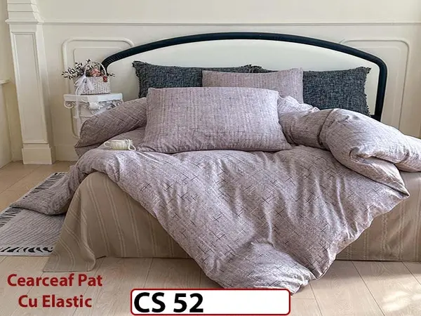 Lenjerie de pat dublă 4 piese, cu imprimeu modern, material fin și răcoros CS 52