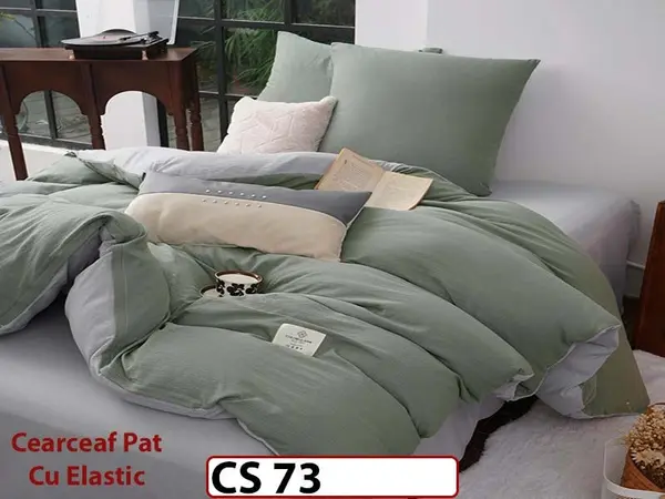 Lenjerie de pat dublă 4 piese, cu imprimeu modern, material fin și răcoros CS 73