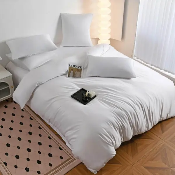 Lenjerie de pat dublu Luxury, tip Matase, 6 piese, alb