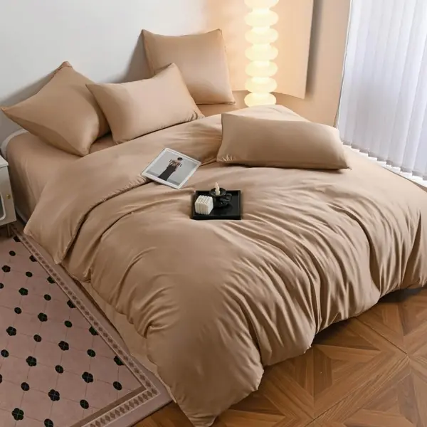 Lenjerie de pat dublu Luxury, tip Matase, 6 piese, bej