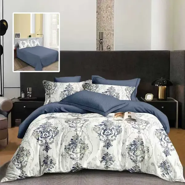 Lenjerie de pat finet 6 piese, cearceaf pat clasic, cearceaf pilota 200x230, 2 fete perna 50x70, 2 fete perna 70x70, Extra, Blue Royal
