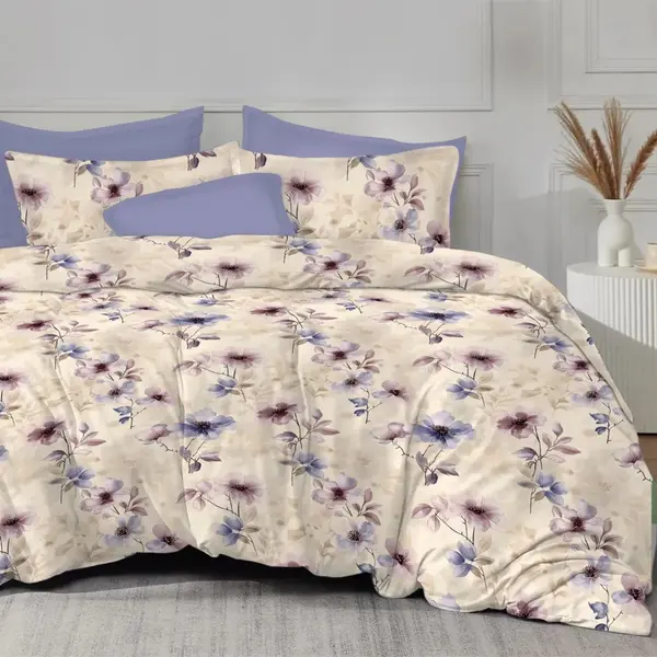 Lenjerie de pat finet 6 piese, cearceaf pat cu elastic, cearceaf pilota 200x230, 2 fete perna 50x70, 2 fete perna 70x70, Violet Harmony, Promo