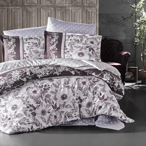 Lenjerie de pat matrimonial, 4 piese, Bumbac 100% Satin Deluxe MOCHA V1