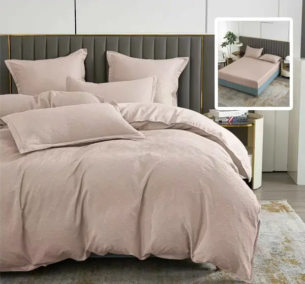 Lenjerie de pat Natur Uni Baroque, cearceaf de pat cu elastic 230 x 250 cm, 6 piese Cappuccino