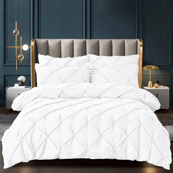 Lenjerie de Pat Premium, JOJO HOME, Finet cu Pliuri Brodate, 6 Piese, Nesifonabila si Durabila, Alb