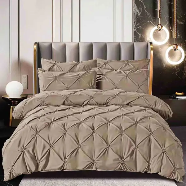 Lenjerie de Pat Premium, JOJO HOME, Finet cu Pliuri Brodate, 6 piese, cu ELASTIC, Nesifonabila si Durabila, Grej