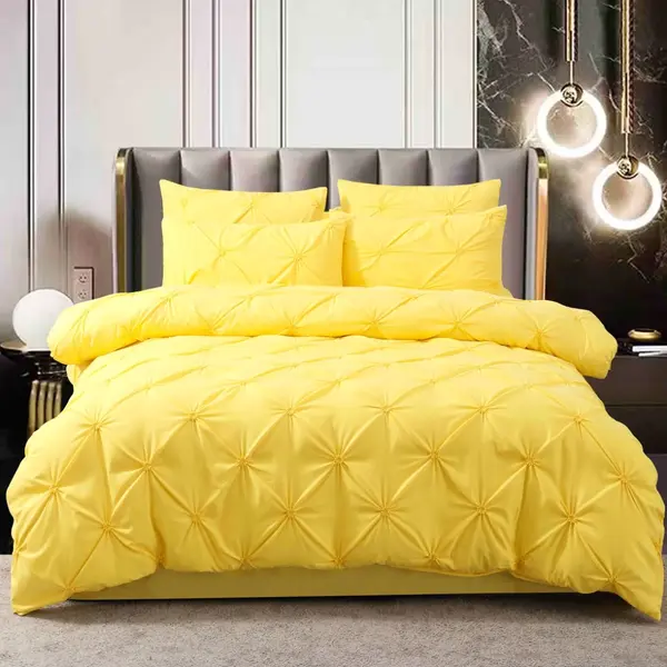 Lenjerie de Pat Premium, JOJO HOME, Finet cu Pliuri Brodate, 6 Piese, Nesifonabila si Durabila, Galben