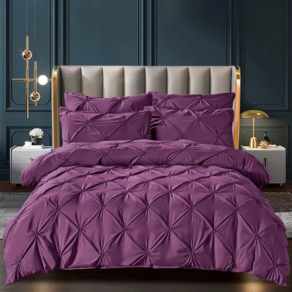 Lenjerie de Pat Premium, JOJO HOME, Finet cu Pliuri Brodate, 6 Piese, Nesifonabila si Durabila, Mov