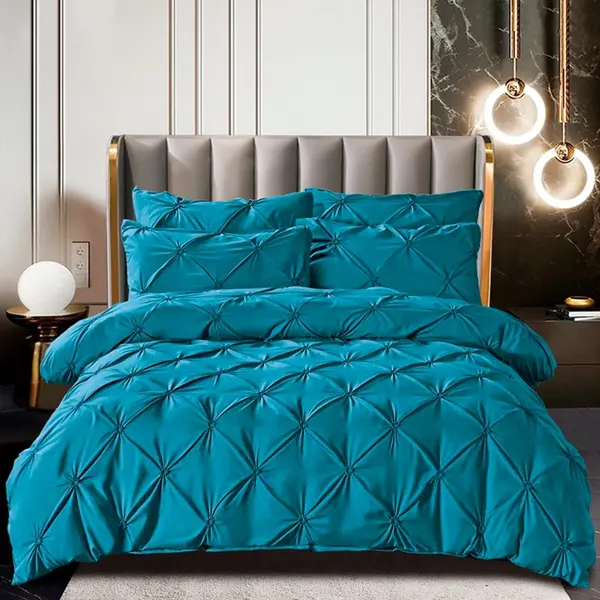 Lenjerie de Pat Premium, JOJO HOME, Finet cu Pliuri Brodate, 6 Piese, Nesifonabila si Durabila, Turquoise