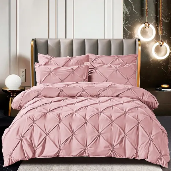 Lenjerie de Pat Premium, JOJO HOME, Finet cu Pliuri Brodate, 6 Piese, Nesifonabila si Durabila, Roz pudra