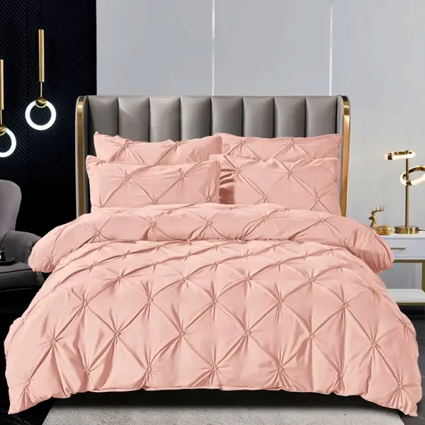 Lenjerie de Pat Premium, JOJO HOME, Finet cu Pliuri Brodate, 6 piese, cu ELASTIC, Nesifonabila si Durabila, Banan