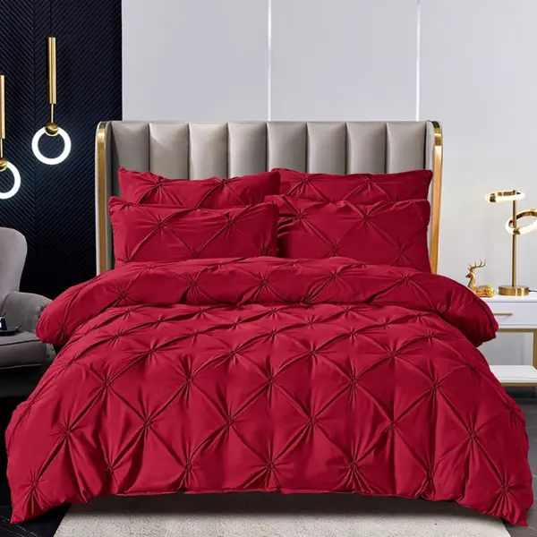Lenjerie de Pat Premium, JOJO HOME, Finet cu Pliuri Brodate, 6 Piese, Nesifonabila si Durabila, Grena