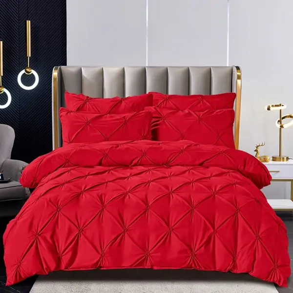 Lenjerie de Pat Premium, JOJO HOME, Finet cu Pliuri Brodate, 6 Piese, Nesifonabila si Durabila, Rosu
