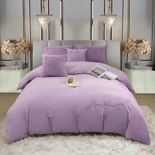 Lenjerie de pat, Soft Touch, Jojo Home, cu Blanita Short Hair, Rabbit, 200x230 cm, 6 piese, Lila