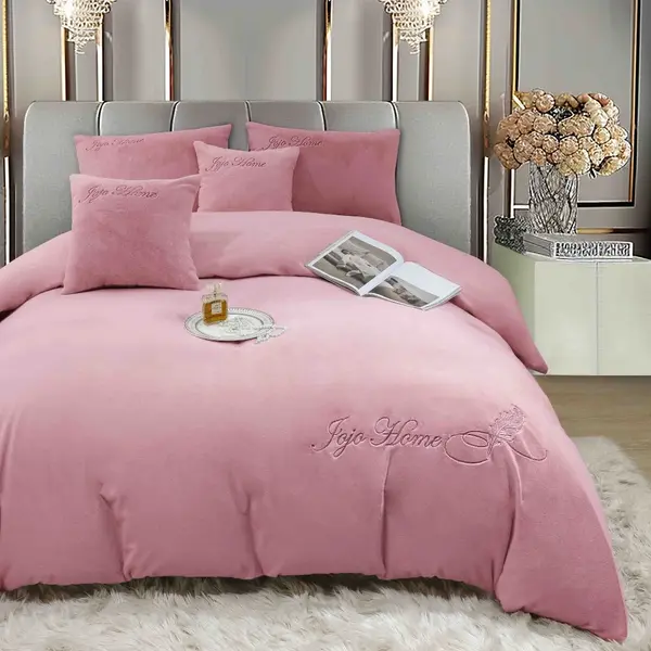 Lenjerie de pat, Soft Touch, Jojo Home, cu Blanita Short Hair, Rabbit, 200x230 cm, 6 piese, Roz