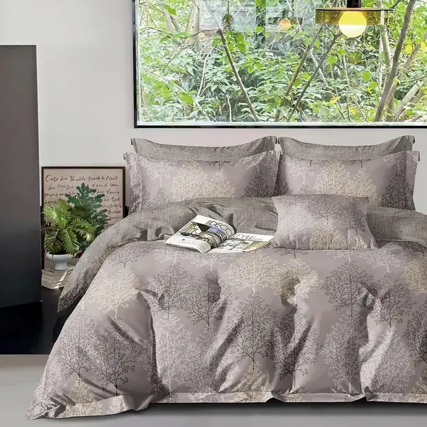 Lenjerie de pat Somnart Percale cu 4 piese, cearceaf pat clasic 240c x 260 cm, cearceaf pilota 200c x 230 cm si 2 fete perna 50 x 70 gri