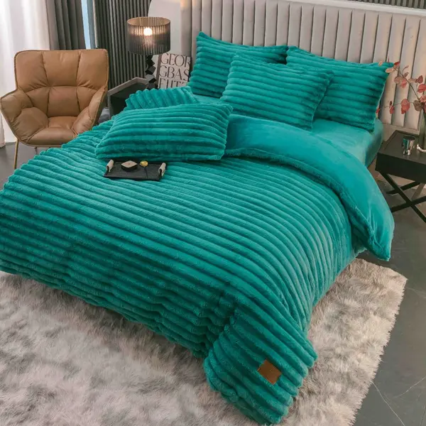 Lenjerie Deluxe, Jojo Home, 4 Piese, Blanita Shorthair si CoCoLiNo, cu Elastic Perimetral, Turquoise