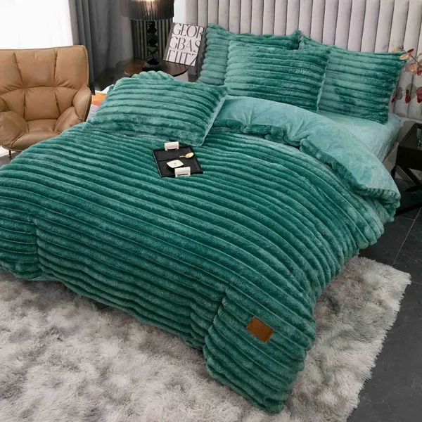 Lenjerie Deluxe, Jojo Home, 4 Piese, Blanita Shorthair si CoCoLiNo, cu Elastic Perimetral, Verde