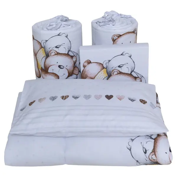 Lenjerie din bumbac cu 3 piese 120x60 cm fete de schimb Beberoyal Teddy BearHearts Alb