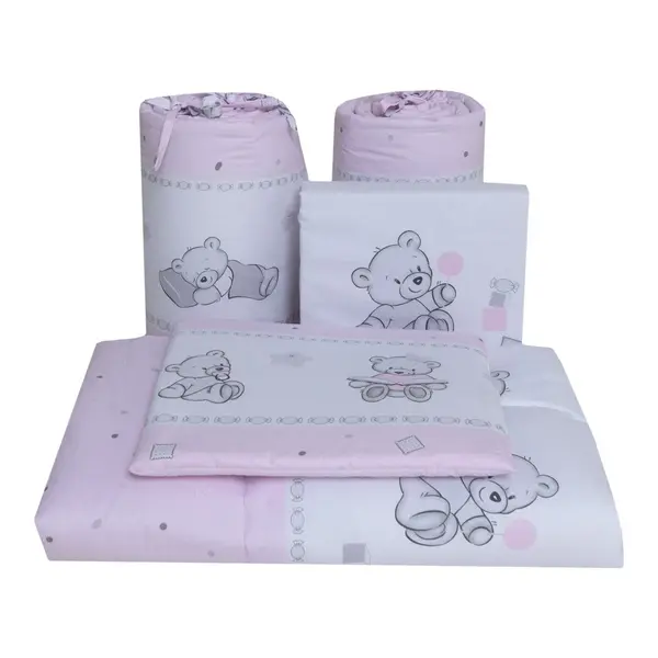 Lenjerie din bumbac cu 3 piese pentru saltea 140x70 cm Beberoyal BearsToys Roz