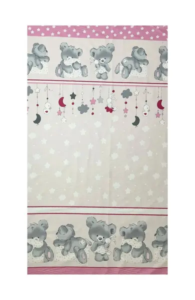 Lenjerie din bumbac cu 5 piese pentru saltea 120x60 cm Beberoyal BearsRabbit Roz ambalata intr-o gentuta de transport