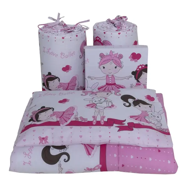 Lenjerie din bumbac cu 6 piese pentru saltea 120x60 cm Beberoyal Dancing Girls Roz