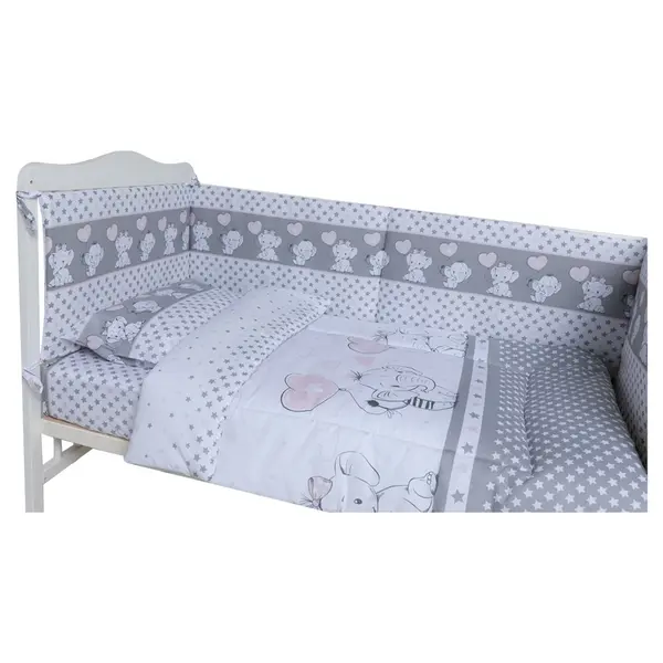 Lenjerie din bumbac cu 8 piese pentru saltea 120x60 cm Beberoyal Love Elephants Roz