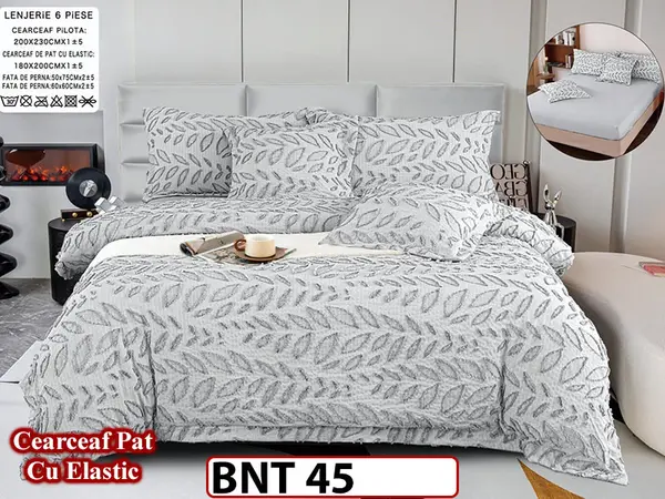 Lenjerie din bumbac fin cu in grofat și lățos 6 piese cu cearceaf elastic -BNT45