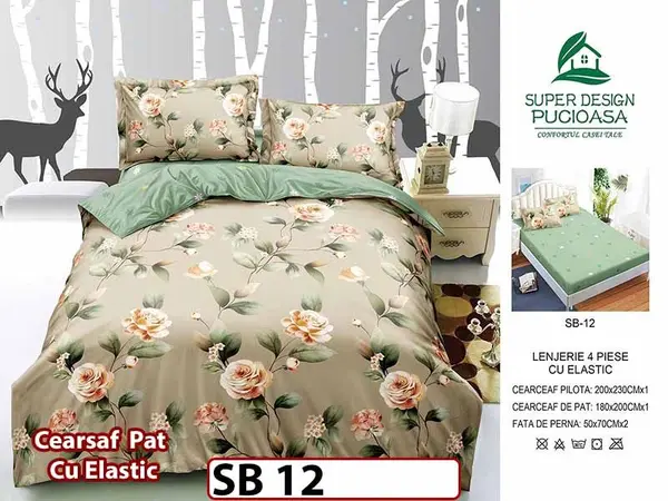 Lenjerie din bumbac Satinat 4 piese Pucioasa cu Elastic - SB 12