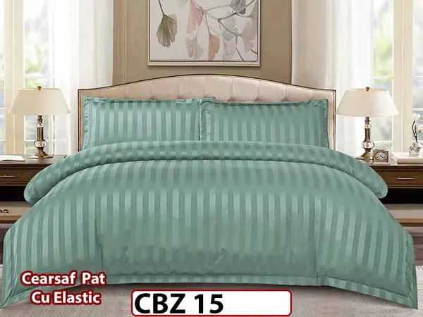 Lenjerie din damasc finet cu 4 piese, cearceaf cu elastic - CBZ 15