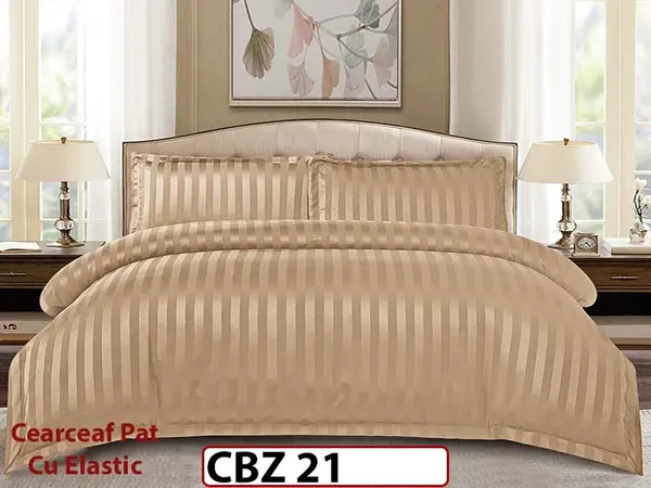 Lenjerie din damasc finet cu 4 piese, cearceaf cu elastic - CBZ 21
