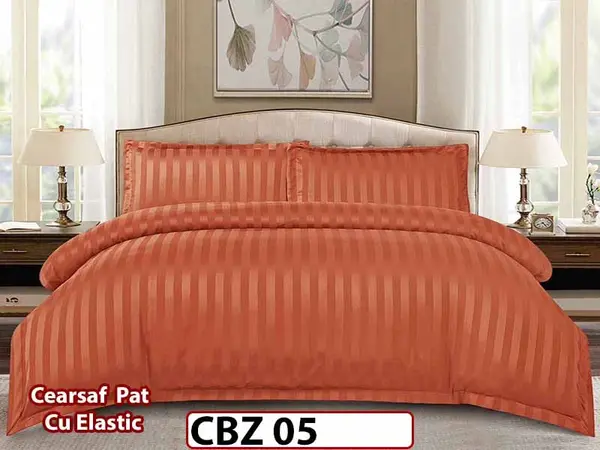 Lenjerie din damasc finet cu 4 piese, cearceaf cu elastic - CBZ 05