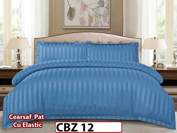 Lenjerie din damasc finet cu 4 piese, cearceaf cu elastic - CBZ 12