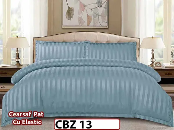 Lenjerie din damasc finet cu 4 piese, cearceaf cu elastic - CBZ 13
