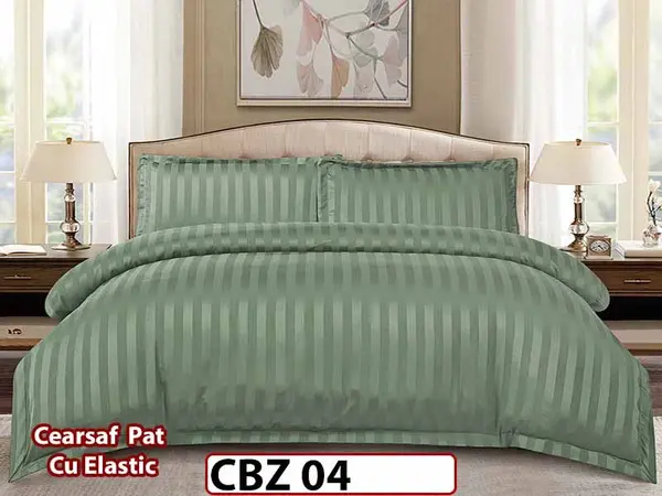 Lenjerie din damasc finet cu 4 piese, cearceaf cu elastic - CBZ 04