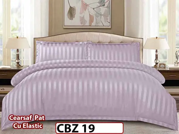 Lenjerie din damasc finet cu 4 piese, cearceaf cu elastic - CBZ 19