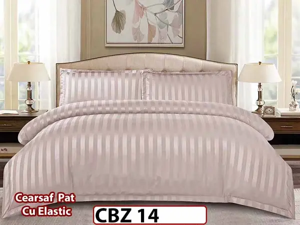 Lenjerie din damasc finet cu 4 piese, cearceaf cu elastic - CBZ 14