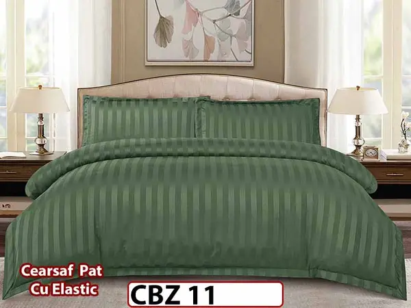 Lenjerie din damasc finet cu 4 piese, cearceaf cu elastic - CBZ 11