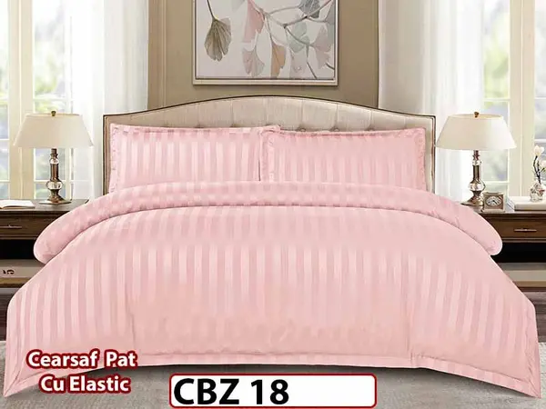 Lenjerie din damasc finet cu 4 piese, cearceaf cu elastic - CBZ 18
