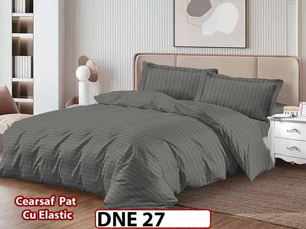 Lenjerie din damasc finet cu 4 piese, cearceaf cu elastic - DNE 27