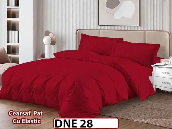 Lenjerie din damasc finet cu 4 piese, cearceaf cu elastic - DNE 28