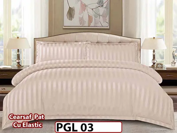Lenjerie din damasc finet cu 4 piese, cearceaf cu elastic - PGL 03