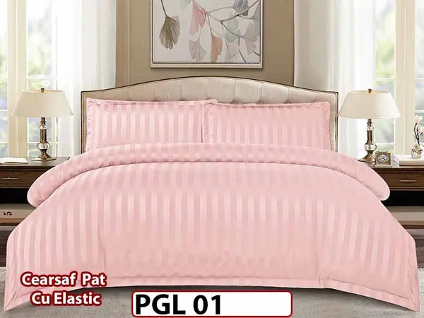 Lenjerie din damasc finet cu 4 piese, cearceaf cu elastic - PGL 01